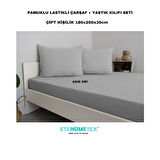 ETE HOMETEX Çift Kişilik Pamuklu Lastikli Çarşaf Takımı 180x200x30cm AÇIK GRİ 8696474231829