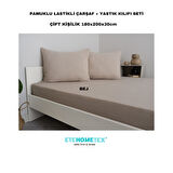 ETE HOMETEX Çift Kişilik Pamuklu Lastikli Çarşaf Takımı 180x200x30cm BEJ 8696474231830
