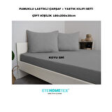 ETE HOMETEX Çift Kişilik Pamuklu Lastikli Çarşaf Takımı 180x200x30cm KOYU GRİ 8696474231831