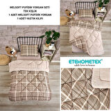 ETE HOMETEX TEK KİŞİLİK LÜX WELSOFT YORGAN SETİ SAFİR BEJ 155X215CM 8696474231849
