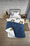 ETE HOMETEX TEK KİŞİLİK LÜX WELSOFT YORGAN SETİ KELEBEK İNDİGO 155X215CM 8696474231930