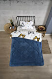 ETE HOMETEX TEK KİŞİLİK LÜX WELSOFT YORGAN SETİ KELEBEK İNDİGO 155X215CM 8696474231930