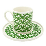 Yeşil Yaprak Desenli 6 Kişilik Porselen Kahve Fincan Takımı