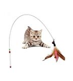  Kedi Oyun Oltası 90 cm Renkli Tüylü Kedi Oyuncağı Çelik Telli Kedi Oyun Tüyleri
