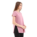 Raru Kadın %100 Pamuk Bisiklet Yaka T-Shirt FUMUS PEMBE