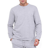 Raru Pamuklu Bisiklet Yaka Basic Sweatshirt PORTA GRİ MELANJ