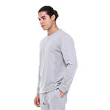 Raru Pamuklu Bisiklet Yaka Basic Sweatshirt PORTA GRİ MELANJ