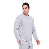 Raru Pamuklu Bisiklet Yaka Basic Sweatshirt PORTA GRİ MELANJ