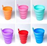  6 Adet Renkli Pipetli Plastik Bardak Pipetli Bardak Pipet Bardak