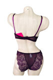 Dantelli Destekli Straplez Sütyen Takımı - Mor 4518