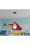 KDF001H ÇOCUK ODASI HELİKOPTER SARKIT AVİZE — RENKLİ TASARIM / E27 DUY - KIRMIZI