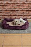 Cookie Pet Dolgulu Kedi Köpek Yuvası 70x50cm Mürdüm Bej