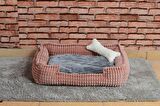 Cookie Pet Dolgulu Kedi Köpek Yuvası 70x50cm Pembe Gri
