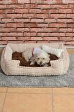 Cookie Pet Dolgulu Kedi Köpek Yuvası 70x50cm Kahve Bej