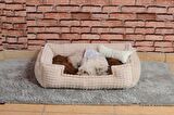 Cookie Pet Dolgulu Kedi Köpek Yuvası 70x50cm Kahve Bej