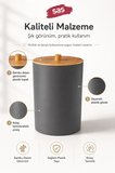 Sas Haus Bambu Desen Kapaklı Çöp Kovası 7 Litre Antrasit Plastik Banyo Mutfak Çöp Kutusu