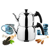 Özkent K-394 Siyah Vista Mega Boy Paslanmaz Çelik Indüksiyon Tabanlı 1.7-3.2 Lt Çaydanlık Takımı
