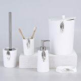 By Selim Home Leaf Polyester 5 Parça Banyo Seti Beyaz-Gümüş