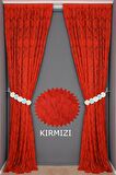 DAMAKS KIRMIZI Hazır dikilmiş Pileli Fon Perde 75*260 cm