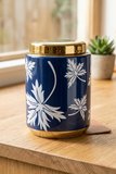 BLUE FALL SİLİNDİR VAZO 15X15X21 CM – Premium Seramik Dekoratif Kutu ve Vazo (Saks Mavisi & Gold)