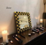 Siyah Gold 24 cm Gerçek Kemik Dekoratif Makyaj Aynası