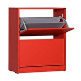 Adore Mobilya Flat Duo 2 Katlı Geniş Ayakkabılık Dolabı - Kırmızı