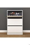 Flat Duo 3 Katlı Geniş Ayakkabılık Dolabı - Beyaz