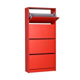 Adore Mobilya Flat Duo 4 Katlı Geniş Ayakkabılık Dolabı - Kırmızı