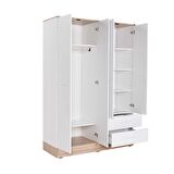 Adore Mobilya Base 4 Kapılı 2 Çekmeceli Gardırop-İtalyan Meşe / Beyaz