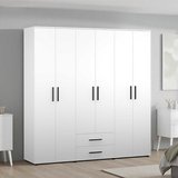 White 6 Kapaklı 2 Çekmeceli Gardırop-Mat Beyaz 206x213x52 cm (GxYxD)