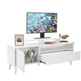 Adore Mobilya Retro Wide Kapaklı Çekmeceli Tv Sehpası - Diamond Beyaz