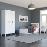 Country Bazalı Tek Kişilik Karyola-Mat Lake Beyaz 105x105x205 cm (GxYxD)