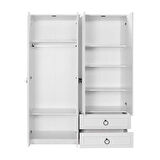 Adore Mobilya Hampton 4 Kapaklı 2 Çekmeceli Gardırop-Mat Beyaz 140x185x52 cm (GxYxD)