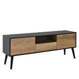 Retro Plus TV Sehpası-Siyah-Açık Ceviz(Tori) 160x58x41 cm ( GxYxD)