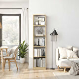 Modern 5 Raflı Kitaplık - Florida Meşe 43x182x26 cm