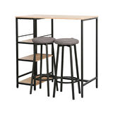 Step-Up 2 Tabureli Yüksek Ayaklı Raflı Yemek Masası Ceviz/Siyah 100x50x100