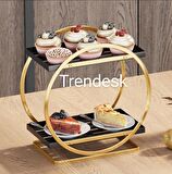 Trendesk Trendesk  Servis Sunum Ikramlık Siyah Büyük Lüks 2 Katlı  Organizer Mutfak Düzenleyici Pasta Standı