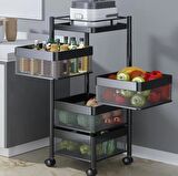 Trendesk 4 KATLI SİYAH METAL KARE MODERN PATATES SOĞAN SEPETİ, SEBZELİK