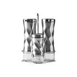 NEHİR BURGULU STANDLI 4 PARÇA YAĞDANLIK VE BAHARATLIK SETİ PASLANMAZ ÇELİK 105-260ML
