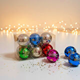 Kızılkaya Desenli Karışık Renk Parlak Top Yılbaşı Süsü 6 lı (2505090)