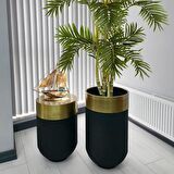Dekoratif Eskitme Darbuka Siyah Saksı 70 cm+Sehpa 60 cm (ikili set)