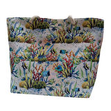 Kadın Plaj Çantası Fermuarlı İçi Astarlı Cepli Akvaryum Desenli Yumuşak Halat Saplı