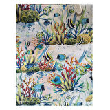 Kadın Plaj Çantası Fermuarlı İçi Astarlı Cepli Akvaryum Desenli Yumuşak Halat Saplı