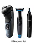 Philips S3144/00 Islak/Kuru Sinek Kaydı Tıraş Makinesi- Banyo Vücut Bakım - Kulak/Burun Tüy Kesme 3'lü Set