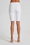Beyaz Orta Bel Biker Jean Şort C 4534-019