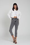 Ariana Orta Gri Yüksek Bel Mom Fit Paçası Katlı Jean Pantalon C 4525-026