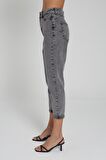 Ariana Orta Gri Yüksek Bel Mom Fit Paçası Katlı Jean Pantalon C 4525-026