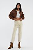 Eliza Cropped Ekru Paçası Kesik Yüksek Bel Straight Fit Fermuarlı Jean Pantolon C 4518-050
