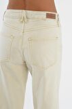 Eliza Cropped Ekru Paçası Kesik Yüksek Bel Straight Fit Fermuarlı Jean Pantolon C 4518-050