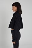 Siyah Oversize Önü Düğmeli Etek Ucu Kesikli Jean Ceket C 4538-028